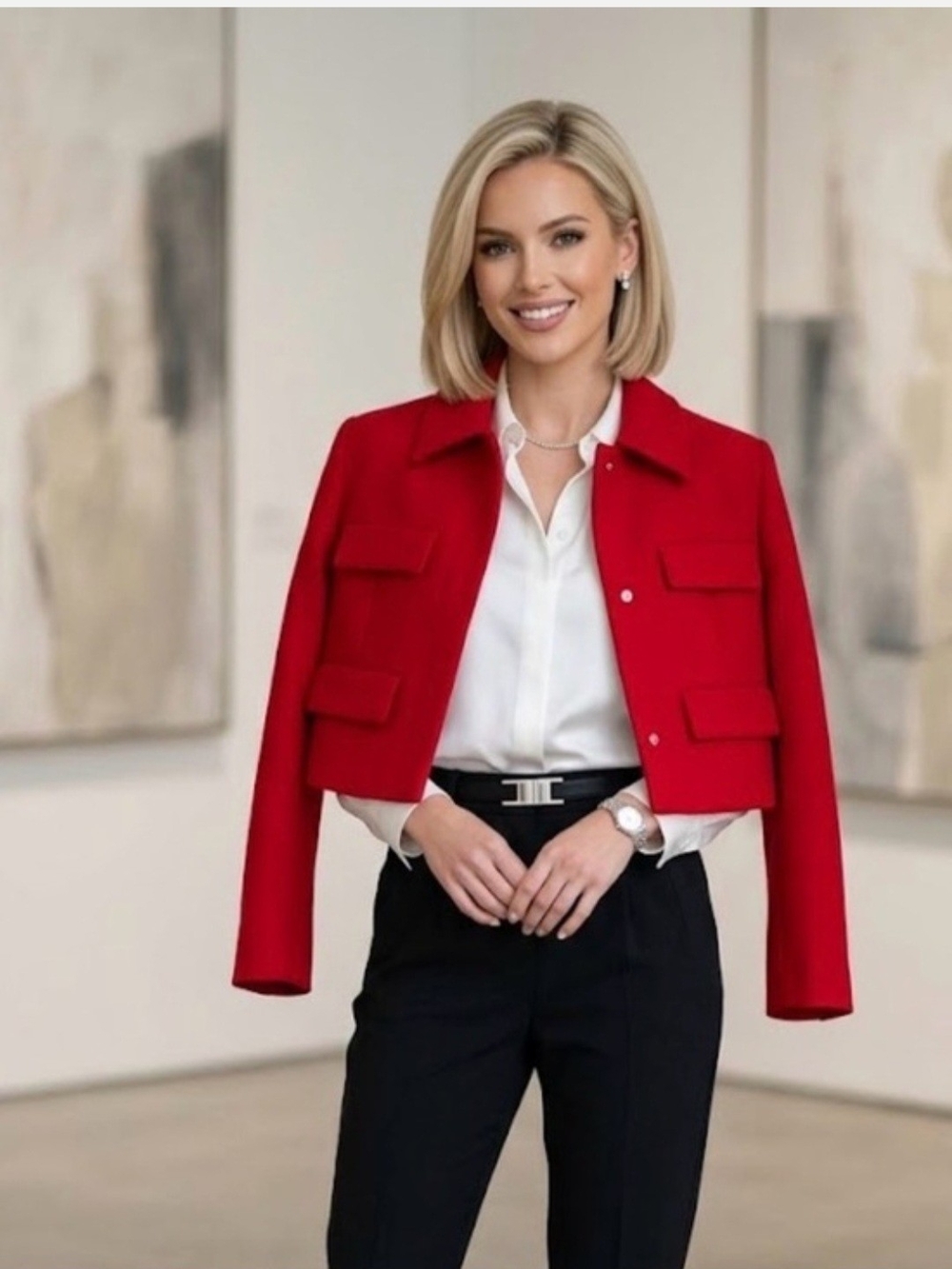 Zara Red Cropped Blazer Jacket